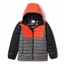 Columbia Kids Powder Lite Hooded Jacket in City Grey / Red Quartz / Black